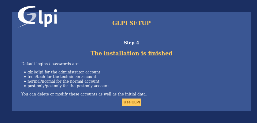 Installation of GLPI - Step 8
